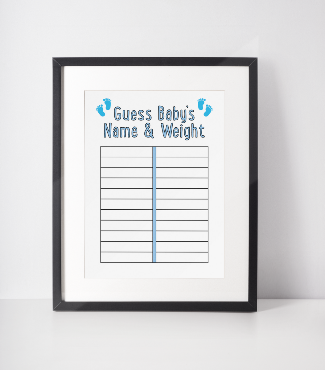 Guess Baby s Name Weight Baby Shower Any Colour Decor Print