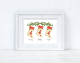 Personalised Christmas Stocking Names 2021 Winter Christmas Seasonal Wall Home Decor Print - Upto 6 Stockings