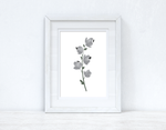 Grey Black Green Watercolour Flower 1 Bedroom Home Wall Decor Print