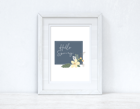 Hello Spring Floral Blue Spring Seasonal Wall Home Decor Print