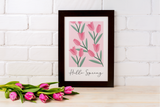 Hello Spring Tulips Pink 2024 Spring Easter Seasonal Wall Home Decor Print