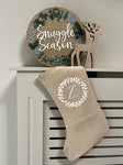 Personalised Initial Leaf Wreath Natural Hessian Christmas Stocking