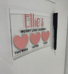 Personalised Name 10x15cm Magnetic Clear Acrylic Heart Whiteboard Weight Loss Journey Sign Plaque & Drywipe Pen