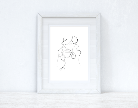 Line Work Woman Cuppa Simple Home Bedroom Dressing Room Wall Decor Print