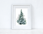 Merry Christmas Snowy Tree 2021 Winter Christmas Seasonal Wall Home Decor Print