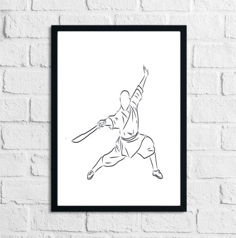 Kung Fu Fighter Vector Sketch Chinese Martial Art Hand Drawn Illustration Home Decor Print