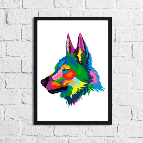 Multicoloured Wolf Head Portrait Watercolor Splash Home Decor Print