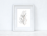 Natural Greys Watercolour Leaves Bedroom Home Wall Decor Print