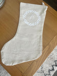 Personalised Initial Leaf Wreath Natural Hessian Christmas Stocking