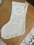 Personalised Initial Leaf Wreath Natural Hessian Christmas Stocking