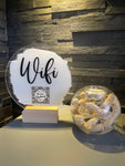 Custom Wifi QR Code Scan Me Painted Acrylic Plaque Sign With Wooden Base