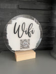 Custom Wifi QR Code Scan Me Painted Acrylic Plaque Sign With Wooden Base