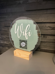 Custom Wifi QR Code Scan Me Painted Acrylic Plaque Sign With Wooden Base