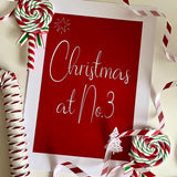 Personalised Christmas At No Red Background 2021 Winter Christmas Seasonal Wall Home Decor Print