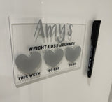 Personalised Name 10x15cm Magnetic Clear Acrylic Heart Whiteboard Weight Loss Journey Sign Plaque & Drywipe Pen