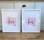 His & Her Side Pink Brush Set Of 2 Bedroom Home Decor Prints