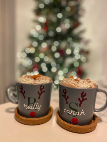 DIY Set Of 2 Create Own Personalised Initial Name Reindeer Christmas Mug Glass Sticker Label