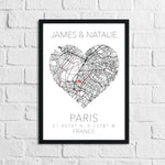 Couple Personalised Valentines Love Engagement Wedding Any Place Heart City Print Coordinates Wall Decor Print